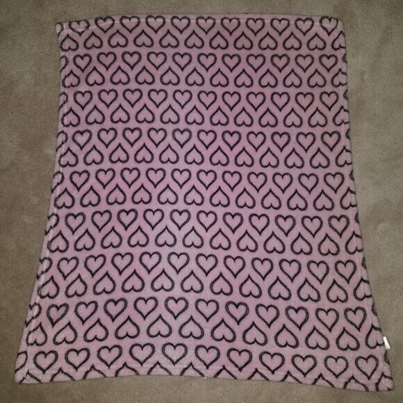 HB Pink Black Hearts Baby Blanket Girl Fleece Lovey 30" x 36" - Picture 4 of 5